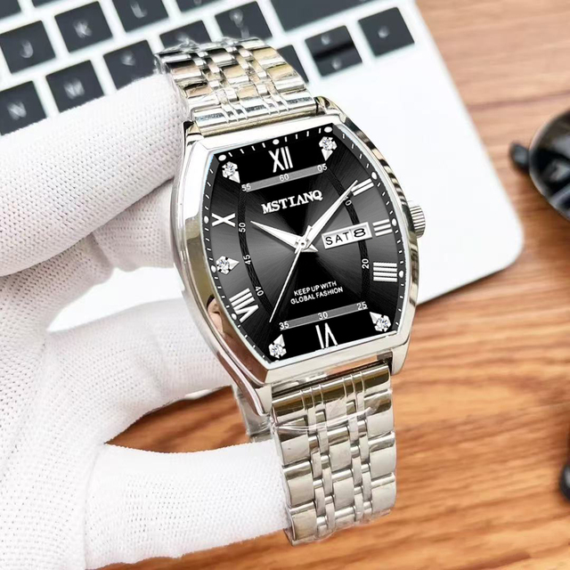 2025 New Luxury Men's Stainless Steel Watch Night Light Waterproof Men's Watch Tonneau Case Men's Quartz Reloj
