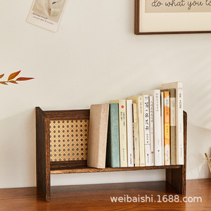 Solid Wood Desktop <b>Bookshelf</b> Rectangle Freestanding Simple Storage Rack For <b>Desk</b> Office Organizer Carbonized Finish - Product Image 1