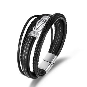 Men Bracelet <strong>Leather</strong> Infinity Bracelet Black Cool Jewelry Gift for Men Multilayer Stackable <strong>Braclets</strong> Bangle - Product Image 1