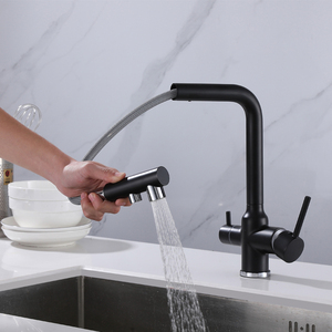 Filtro purificador de agua de acero inoxidable de fábrica, <span class=keywords><strong>grifo</strong></span> de cocina negro con rociador extraíble - Product Image 2