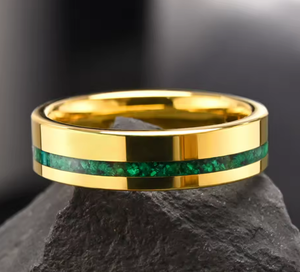 Lezen Om Te Verzenden Niet-Aantast 6Mm Wolfraam <span class=keywords><strong>Ring</strong></span> Voor Vrouwen 18K Geel Verguld <span class=keywords><strong>Ring</strong></span> Inlay Natuurlijke Pauw Steen Meisjes <span class=keywords><strong>Ring</strong></span> - Product Image 4