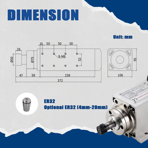 Motor de Husillo CNC Refrigerado por Aire Zhong Hua Jiang 5KW ER32 Cuadrado 220V/380V BT30 MAX 18000 RPM para Máquinas CNC de Grabado y Fresado - Product Image 2