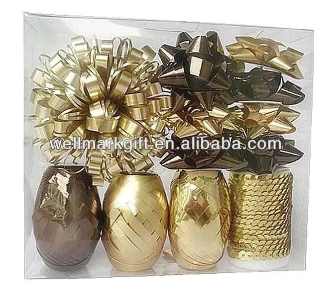 Luxus Gold Schokolade Metallic Weihnachten Geschenk karte Box Wrapping Dekoration Poly Curling Ribbon Bow Geschenk verpackung Zubehör Pack