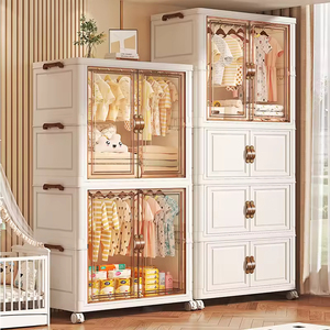 Armoire portable en plastique pour enfants Proins, organisateur avec tringle suspendue, pliable, facile à installer pour chambre à coucher - Product Image 6