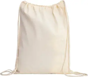 Eco-friendly Custom Cotton Drawstring Bag Large Capacity Backpack Durable Beach Bag