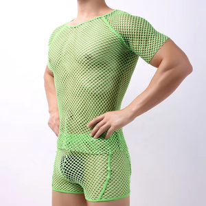 CELINNE Y Men's Sexy Short Sleeve Mesh See-Through Shirts Nightclub Fish <b>Net</b> T-Shirt Costume Undershirts <b>Tops</b> - Product Image 3