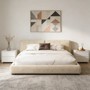 Lit de sol confortable en tissu Wabi-sabi, meubles de chambre <span class=keywords><strong>à</strong></span> coucher avec cadre en bois massif et base <span class=keywords><strong>à</strong></span> <span class=keywords><strong>lattes</strong></span> - Product Image 5