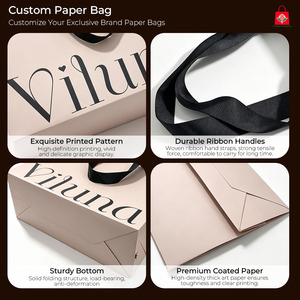 Sacs en papier couché <span class=keywords><strong>nude</strong></span> de luxe pour boutiques de vêtements, sacs cadeaux avec poignées en ruban satiné, sacs d'emballage personnalisés pour vêtements avec logo, sacs de shopping en papier - Product Image 2