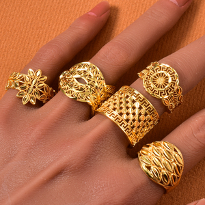 Bulk Trendy Copper 18K <b>Gold</b> Plated Flower <b>Ring</b> <b>Set</b> for Women-Engagement Wedding Jewelry - Product Image 1