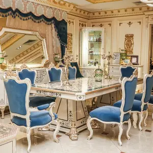 Conjunto de mesa de jantar luxuosa real europeia, 8 lugares, móveis de madeira modernos, antigos e clássicos para sala de jantar