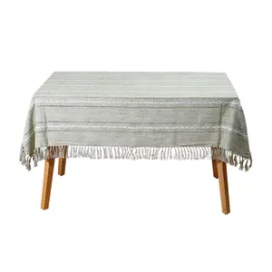 畅销简约北欧家居条纹长方形棉麻桌布