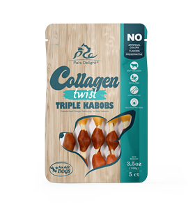 Pal's Delight Collagen Twist Triple Kabobs, Golosinas para Perros, 3.5oz, 5 Unidades, Sin Granos, Masticables de Colágeno de Res para Todos los Perros - Product Image 1