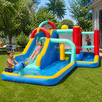 Toboggan aquatique gonflable, château gonflable, parc aquatique pour enfants avec piscine à jets d'eau, canon à eau, mur d'escalade, jouet d'été pour l'extérieur et le jardin