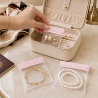 Pochettes à bijoux transparentes en EVA, petites pochettes à bijoux avec fermeture à pression rose anti-ternissement pour bagues, boucles d'oreilles, bracelets, colliers