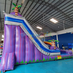 Castillo inflable comercial con piscina, tobogán acuático inflable, resbaladilla acuática tropical morada para niños - Product Image 4