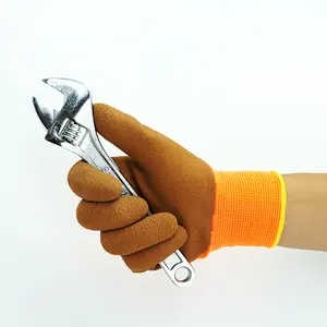 Çin fabrika kaynağı kırışık finish lateks eldiven sıcak satış polyester örme köpük lateks eldiven
