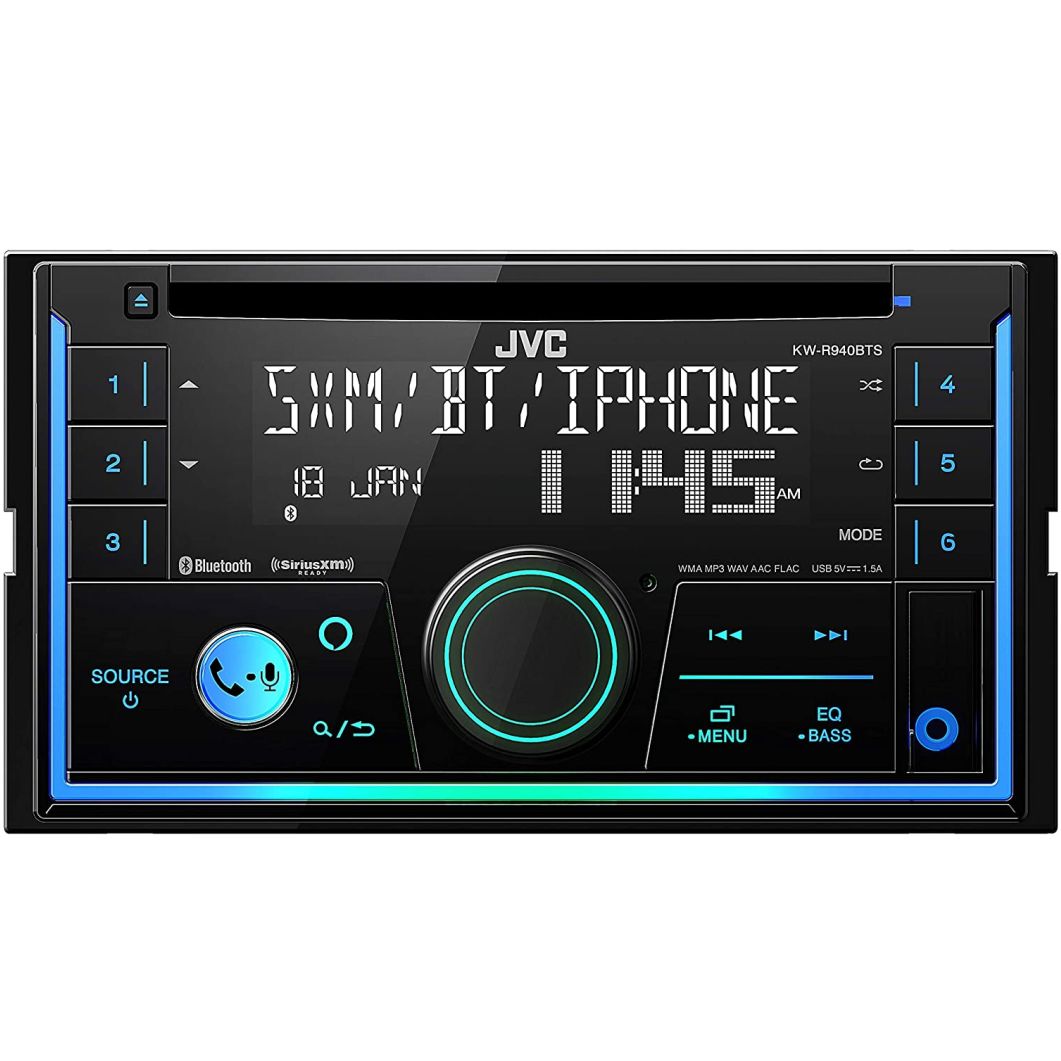 JVC.DJ KW-X940BTS 더블 딘 자동차 FM 라디오 MP3 블루투스 플레이어 듀얼 USB 포트 TF AUX WMA ISO 소켓 7 색 높은 전원