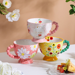 Ly sứ gốm men nổi họa tiết thủ công xưởng MM, ly uống nước, ly ăn sáng, ly ăn cháo, kiểu dáng đẹp, dùng làm quà tặng, có tay cầm - Product Image 4