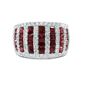 Livraison rapide Hong Kong – Bagues de fiançailles et de mariage pour femme en or blanc 18 carats avec saphir rouge et rubis taille brillant, fiables - Product Image 1