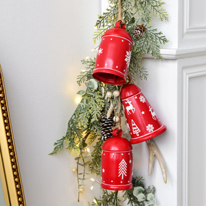 LINGKAI Vintage Red Reindeer <b>Snowflake</b> Pattern Metal Xmas Hanging Bells Jute String Pendants for Christmas Tree Party <b>Decor</b> - Product Image 4