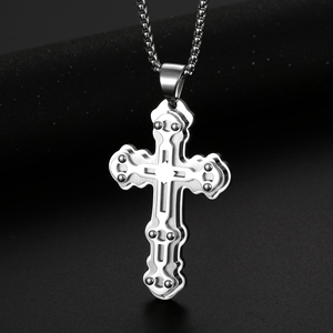 Pendentif croix incurvée classique en acier inoxydable blanc bijoux religieux pour femmes - Product Image 2