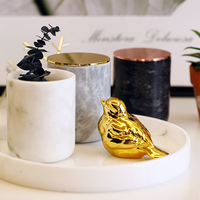 Porte-bougie élégant en marbre blanc et granit, écologique, certifié LFGB, 8CMX10CM, avec couvercle doré, nouveau design, pots en pierre, décoration d'intérieur