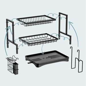 Égouttoir à vaisselle double couche en acier inoxydable Home Basics pour assiettes, bols et ustensiles, taille L - Product Image 3