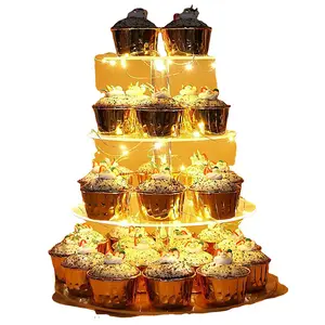 Espositore per Cupcake in acrilico a 4 livelli con supporto per pasticceria con luci a stringa a LED torre per albero da Dessert per festa di compleanno/