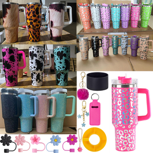 Vaso de acero inoxidable Rts de 40oz con asa y pajita, vaso aislado al vacío, taza de café helado de té, vasos holográficos de leopardo - Product Image 1