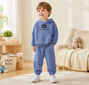 Set Felpa con Cappuccio Invernale per Bambini e Bambine, in Poliestere Felpato, Spesso e Caldo, Pantaloni Sportivi con Stampa Cartoon - Product Image 2