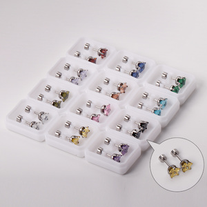 أقراط يدوية الصنع 2022، أحدث إصدار، 12 زوج/مجموعة، أقراط خمس نجوم مع كرات كريستالية متنوعة، مطلية بالذهب من التيتانيوم - Product Image 5