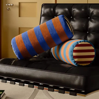 Longs oreillers ronds coussins à rayures rétro oreiller décoratif en velours coloré pour canapé literie décoration de la maison