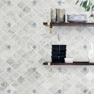 Ubin dinding lantai alami, lentera Arabesque Modern mosaik Carrara batu marmer putih 10mm dipoles dapur kamar mandi luar ruangan - Product Image 6