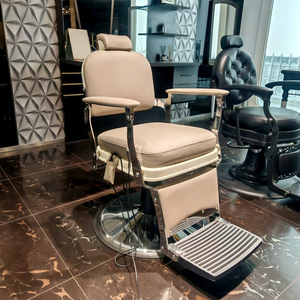 Sillón de Barbería Contemporáneo de Cuero Sintético con Bomba Hidráulica, Altura Ajustable y Base Redonda para Uso en Salón - Product Image 1