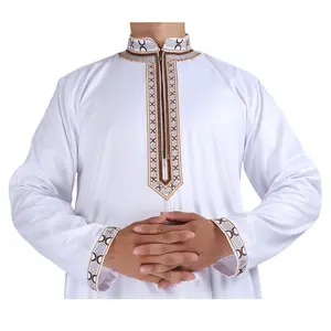 [OEM/ODM Thobe customization]New Qatar Embroidered Muslim Robe Zipper Version Leader Floret Arabian Gown Wholesale