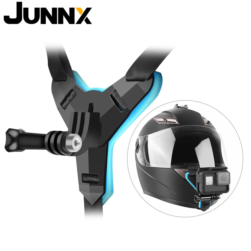 JUNNX मोटरसाइकिल पूरा चेहरा हेलमेट पट्टा Chinmount ठोड़ी GoPro हीरो के लिए माउंट खड़े हो जाओ धारक 10 9 8 7 6 5 4 Xiaomi यी कार्रवाई कैमरा