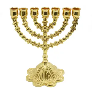 Menorah Candle Holder With Flower Base Metal Crafts For Home Decor