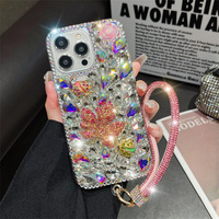 Coque de téléphone pour Apple iPhone 17 Pro, motif feuille d'érable et strass, pour iPhone 16, entièrement ornée de strass, bracelet de luxe xsmax, protection pour iPhone 15 et 14