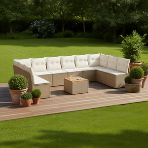 Ensemble de canapés de jardin en rotin beige moderne, meubles d'extérieur modulaires, ensemble de jardin 10 places - Product Image 2