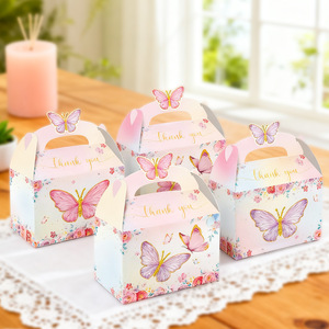 Caja de regalo de fiesta de té de Primavera de mariposa rosa, portador de dulces con temática Floral, caja de papel de mano para regalos y favores de fiesta - Product Image 3