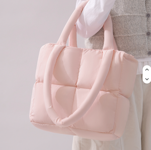 Borsa Tote da Donna in Tela Trapuntata Monocolore con Chiusura Aperta, Multi Scomparti, Borsa da Viaggio Portatile e Fodera in Cotone - Product Image 3
