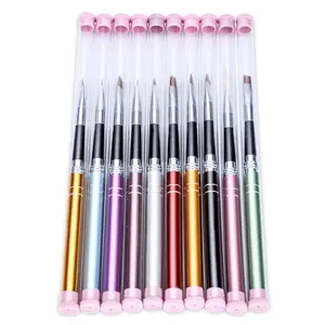 Yimart 10 Stuks Verschillende Maten Koperen Handvat Nail Art Tekening Pen Brush Set Uv Gel Schilderen Nail Borstels