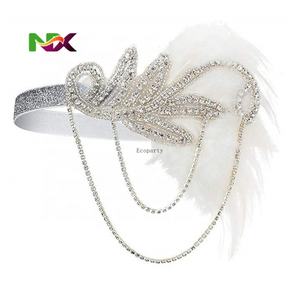 Ecoparty1920s Bandeau de costume <span class=keywords><strong>Charleston</strong></span>, accessoires de costume, coiffe de flapper, bandeau à plumes et perles style Great Gatsby - Product Image 5
