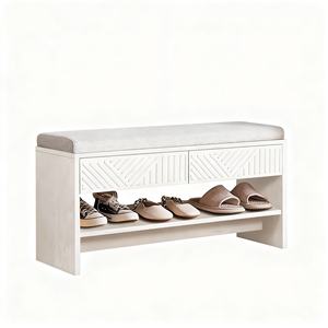 モダンな白いエントリーウェイベンチ靴収納ベンチクッション付き引き出し<span class=keywords><strong>2</strong></span>室オープン棚 - Product Image 3