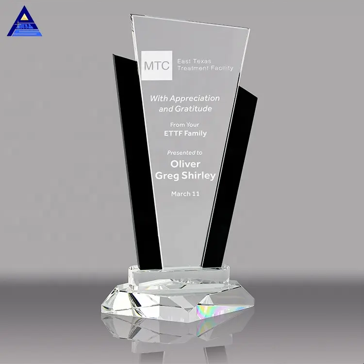 Migliore Qualità di Incisione Laser di Vetro di Cristallo Premi Trofei Con <span class=keywords><strong>Nero</strong></span> Montanti Awards