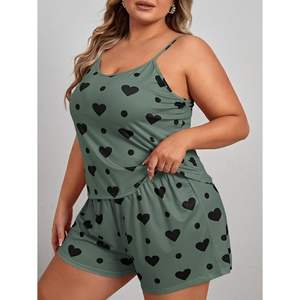 Bamboo Women's Plus Size Pajama Set 2 Piece Heart Print <b>Cami</b> Top Elastic Waist Custom Cotton Ladies Shorts Lounge Wear Sleepwear - Product Image 4