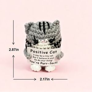 Poupée en crochet d'animal populaire, couleur grise, chat mignon, poupées tissées pour femmes, fabrication artisanale, petite décoration de bureau positive - Product Image 5