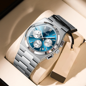 <span class=keywords><strong>Montre</strong></span> sport pour <span class=keywords><strong>homme</strong></span> <span class=keywords><strong>personnalisable</strong></span> en alliage, cadran bleu argenté, bracelet en acier inoxydable, chronographe étanche - <span class=keywords><strong>Montre</strong></span>-bracelet à quartz tendance - Product Image 2