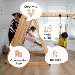 ไม้มอนเตสซอรี่สำหรับปีนเขาของเล่น8-in-1ในร่มพับได้สำหรับเด็กวัยหัดเดินปีนเขาที่มีสไลด์กำแพงปีนเขาบาร์ลิงชิงช้า - Product Image 3