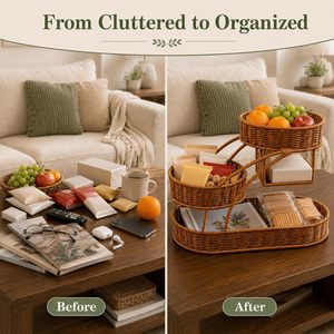 <span class=keywords><strong>Panier</strong></span> tressé en rotin PP de style bohème, multifonctionnel, fait main, boîte de rangement écologique pour la maison, pour la salle de bain, la cuisine, le rangement sur table - Product Image 2